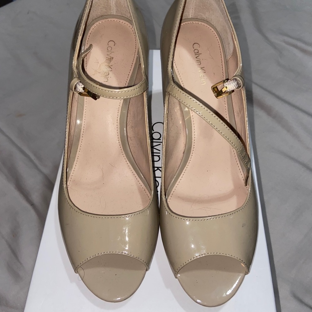 Calvin Klein Peep Toe Patent Lather Heels 8.5